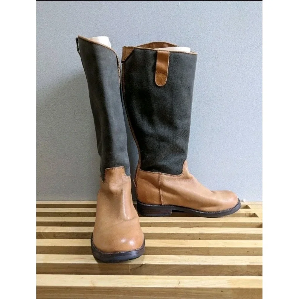 Ralph Lauren Leather Canvas Boots Size 13.5 Girls Tall Riding Equestrian